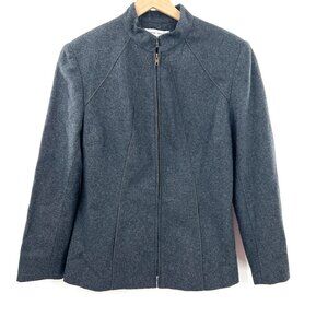 Harve Benard wool blend full zip front blazer jacket blue gray artsy funky 12